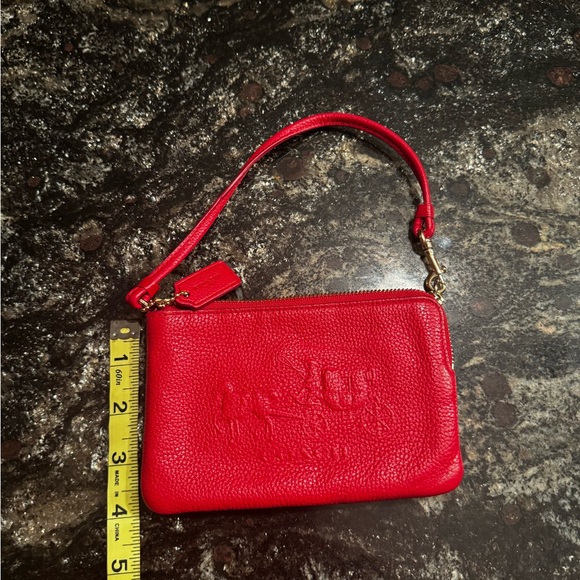 A perfect gift option. Coach Corner Zip Wristlet- Red Pebble Leather - Picture 4 of 7